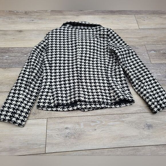 Talbots Women Wool Blend Jacket Coat Black White Houndstooth Shawl Collar 8p - Picture 7 of 13